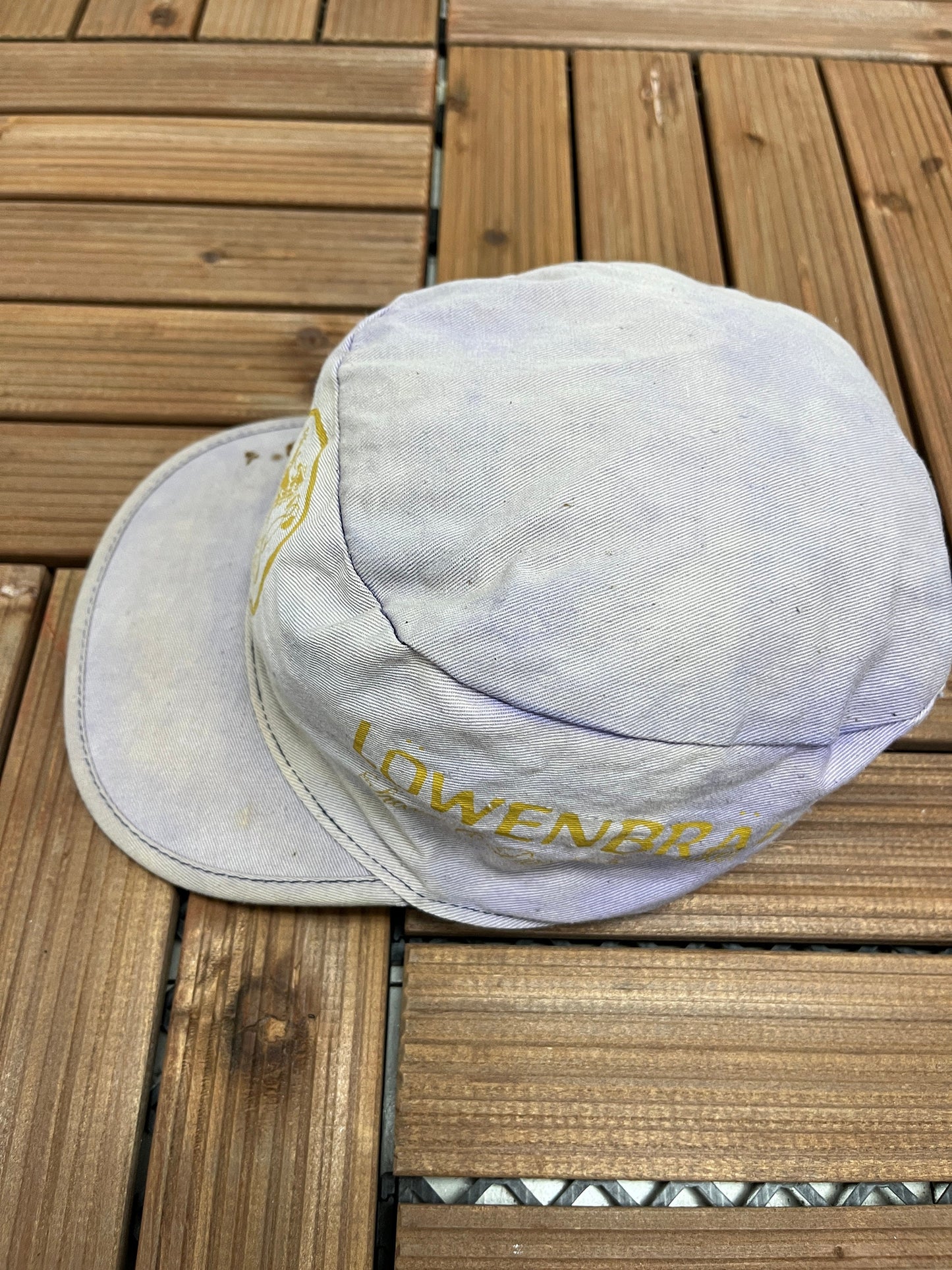 Löwenbräu Brewery Graphic Hat | Adjustable With Strap Back | Vintage Beer Alcohol Promotional Purple Distressed Cap |