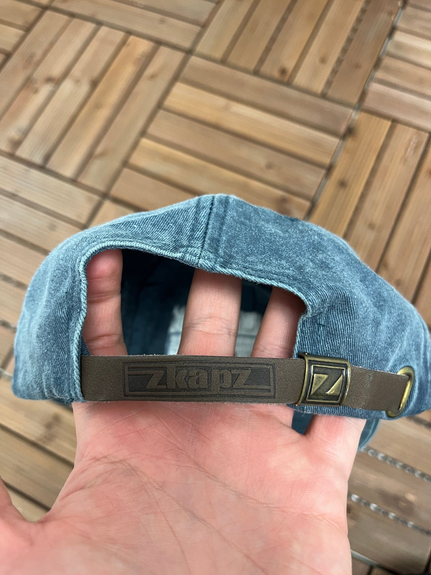 Benchmark Analytics Embroidered Graphic Hat | Adjustable With Leather Tuck Strap | Vintage 1990s Promotional Blue Cap |