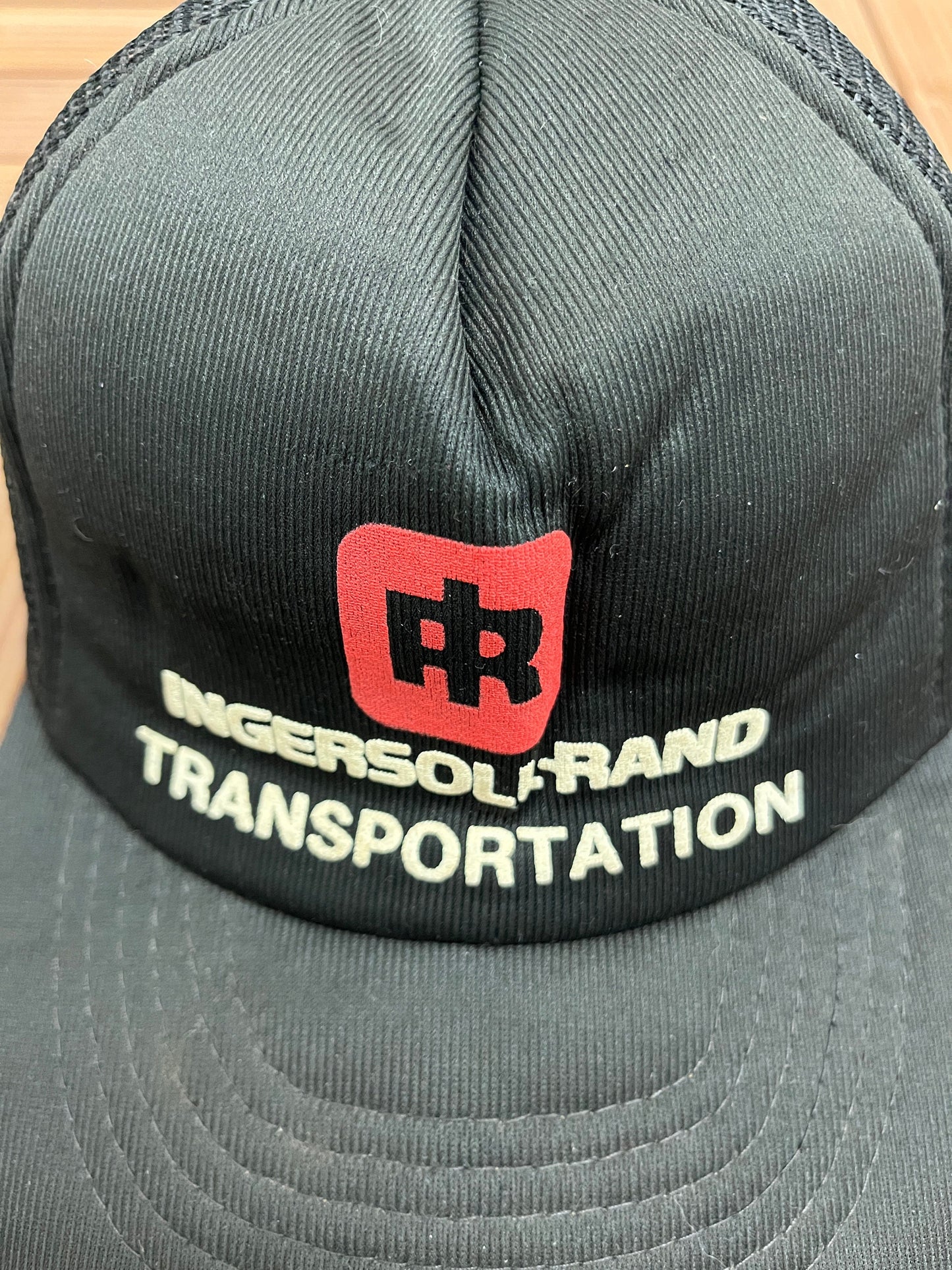 Ingersoll Rand Transportation Graphic Hat | Adjustable With Snap Back | Vintage 1990s Promotional Black Trucker Cap |