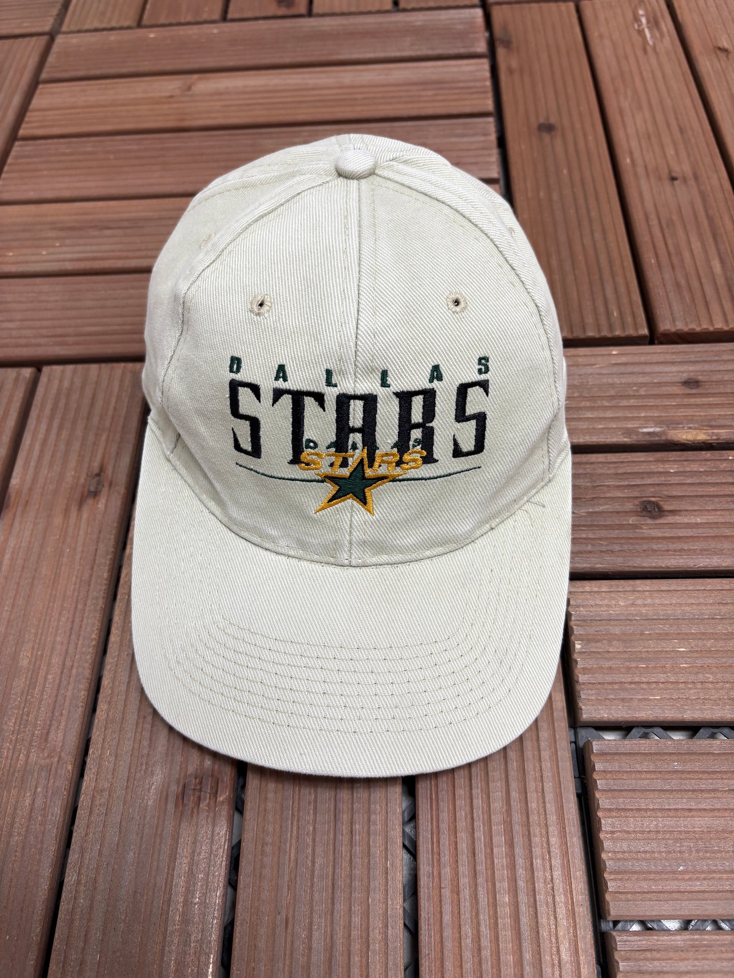 Dallas Stars Spell Out Graphic Hat | Snap Back Back | Vintage 2000s NHL Hockey Starter Beige Cap |