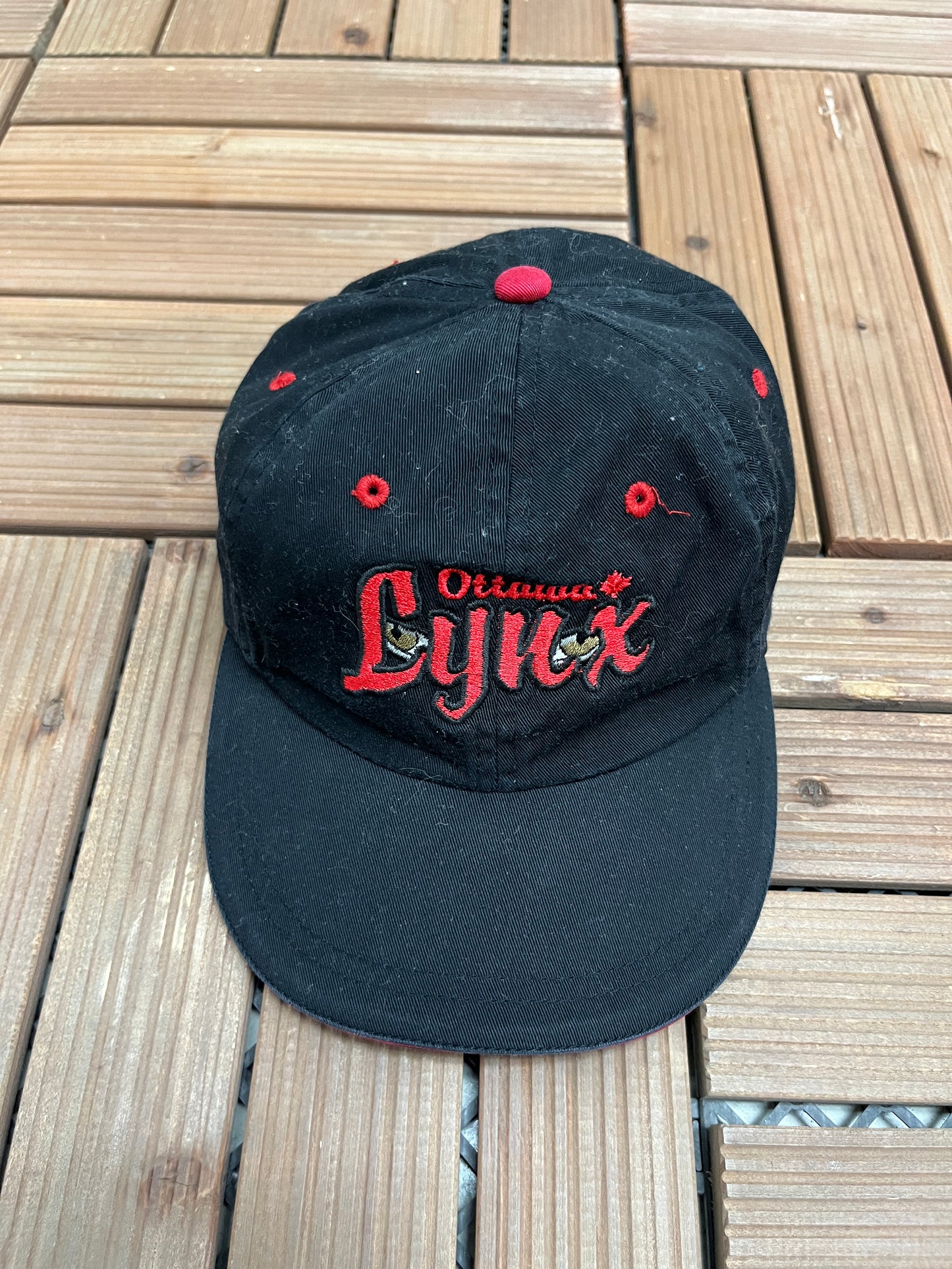 Ottawa Lynx Graphic Hat | Metal Clasp | Vintage 2000s MiLB Baseball Black Cap |