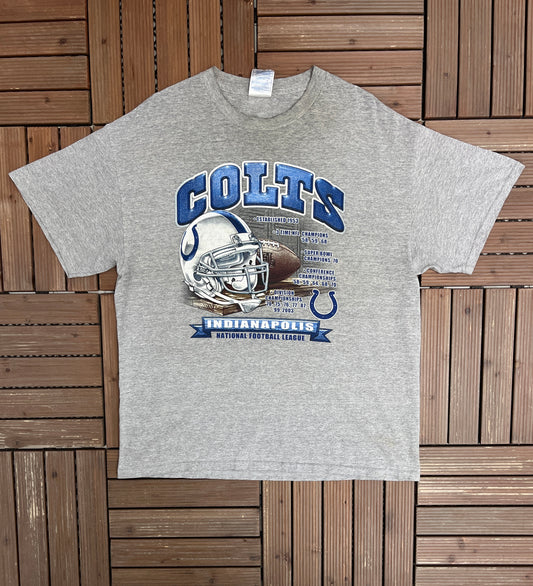 Indianapolis Colts Accomplishments Graphic Tee | Size X-Large | Vintage 2000s NFL Football Grey T-Shirt