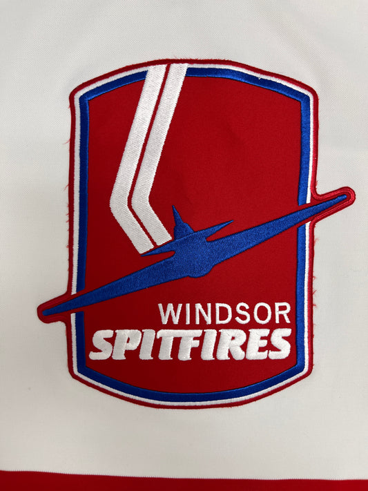 Windsor Spitfires Stitched Hockey Jersey | Size Large | Vintage 1990s OHL Hockey White Jersey |