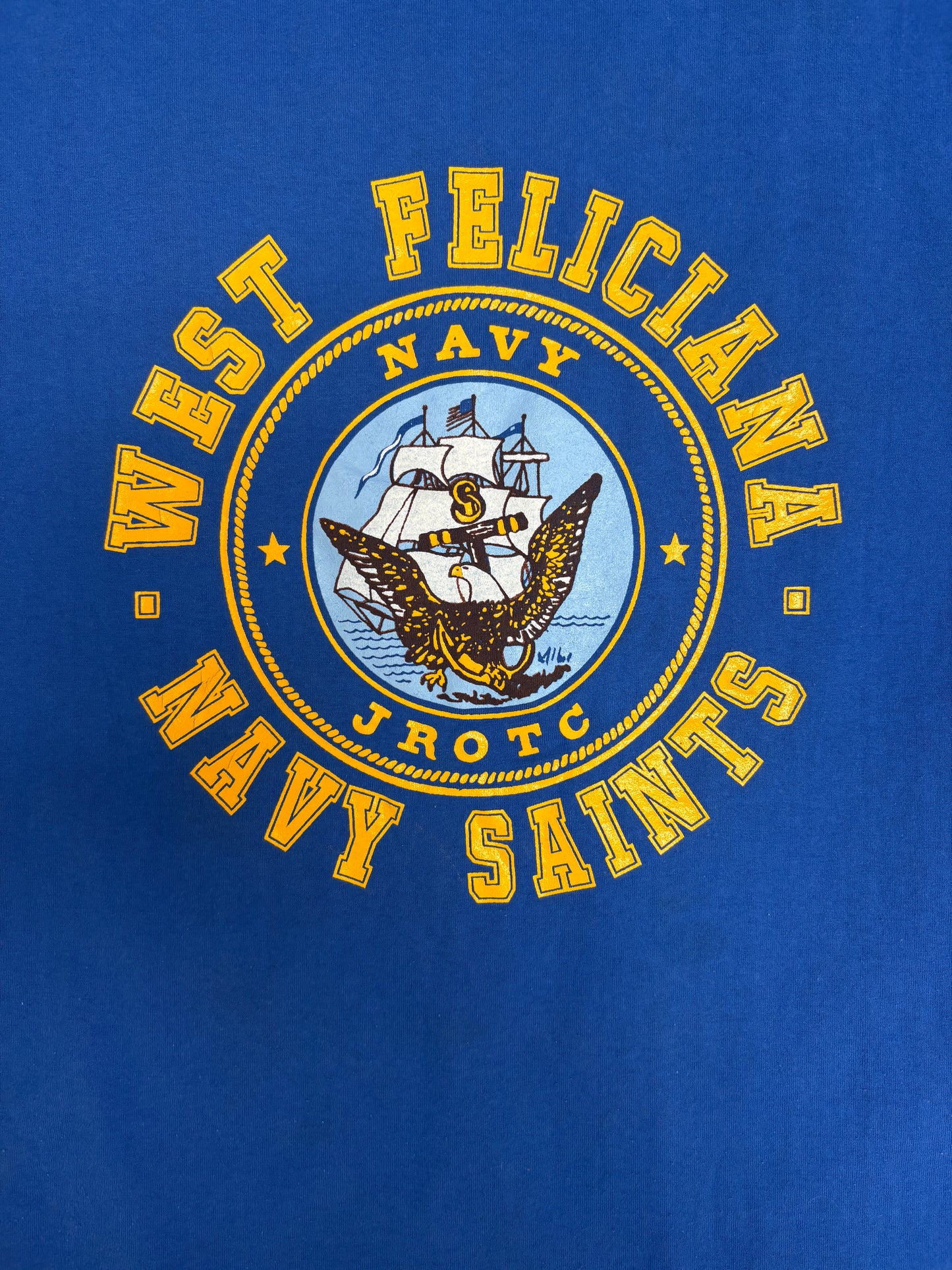 West Feliciana Navy Saints Graphic Tee | Size Large | Vintage 1990s Single Stitch Blue T-Shirt |