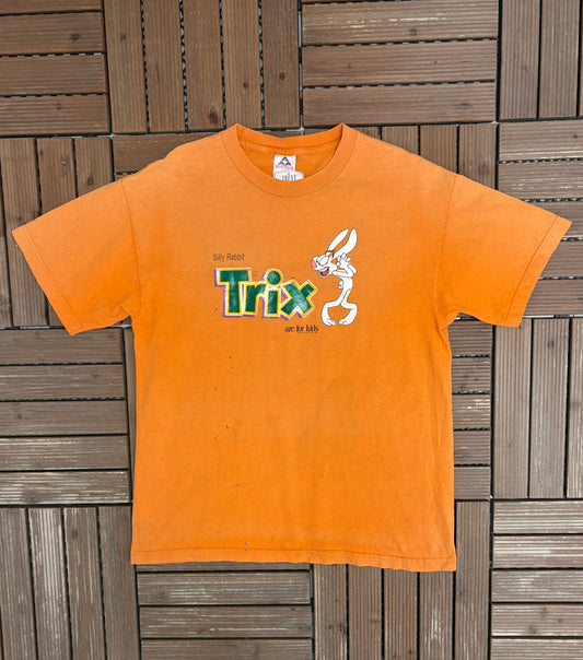 Trix Are For Kids Graphic Tee | Size Large | Vintage 2000s Promotional Cereal Orange T-Shirt |