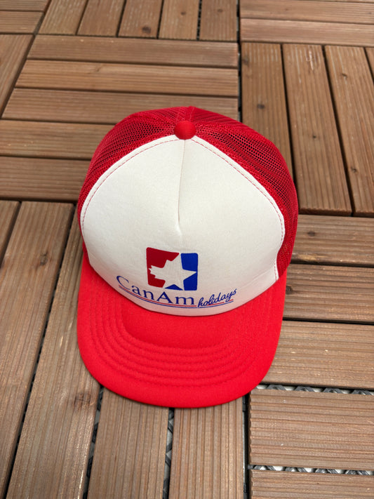 Can-Am Holidays Graphic Hat | Snap Back | Vintage 1990s White Trucker Cap |