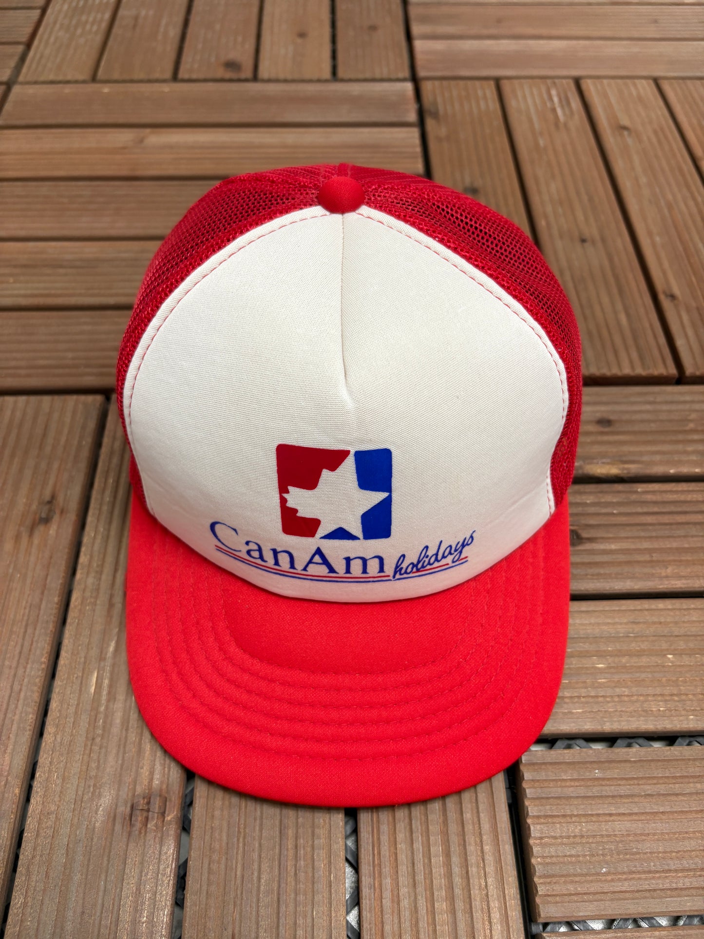 Can-Am Holidays Graphic Hat | Snap Back | Vintage 1990s White Trucker Cap |