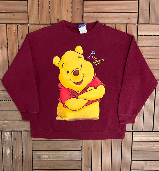 Winnie The Pooh Graphic Crewneck | Size Medium/Large | Vintage 1990s Disney Red Sweater |