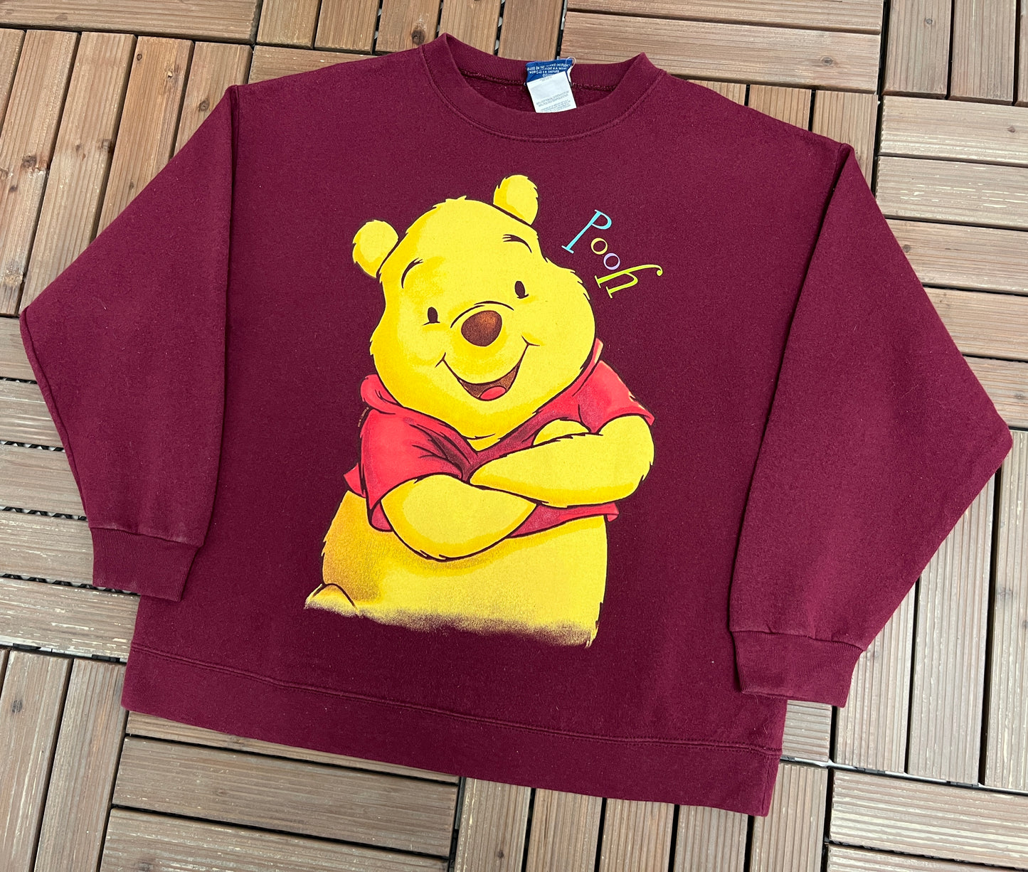 Winnie The Pooh Graphic Crewneck | Size Medium/Large | Vintage 1990s Disney Red Sweater |