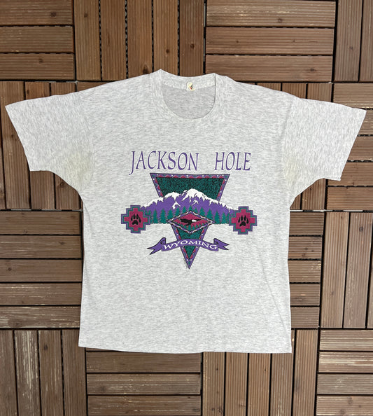 Jackson Hole, Wyoming Graphic Tee | Size X-Large | Vintage 1990s Tourist Grey T-Shirt |