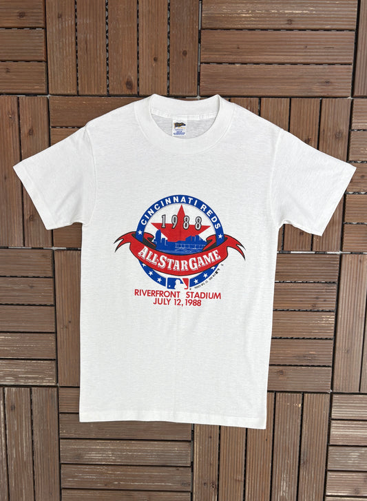 Cincinnati Reds All-Star Game 1988 Graphic Tee | Size Small | Vintage 1980s MLB Baseball White T-Shirt |