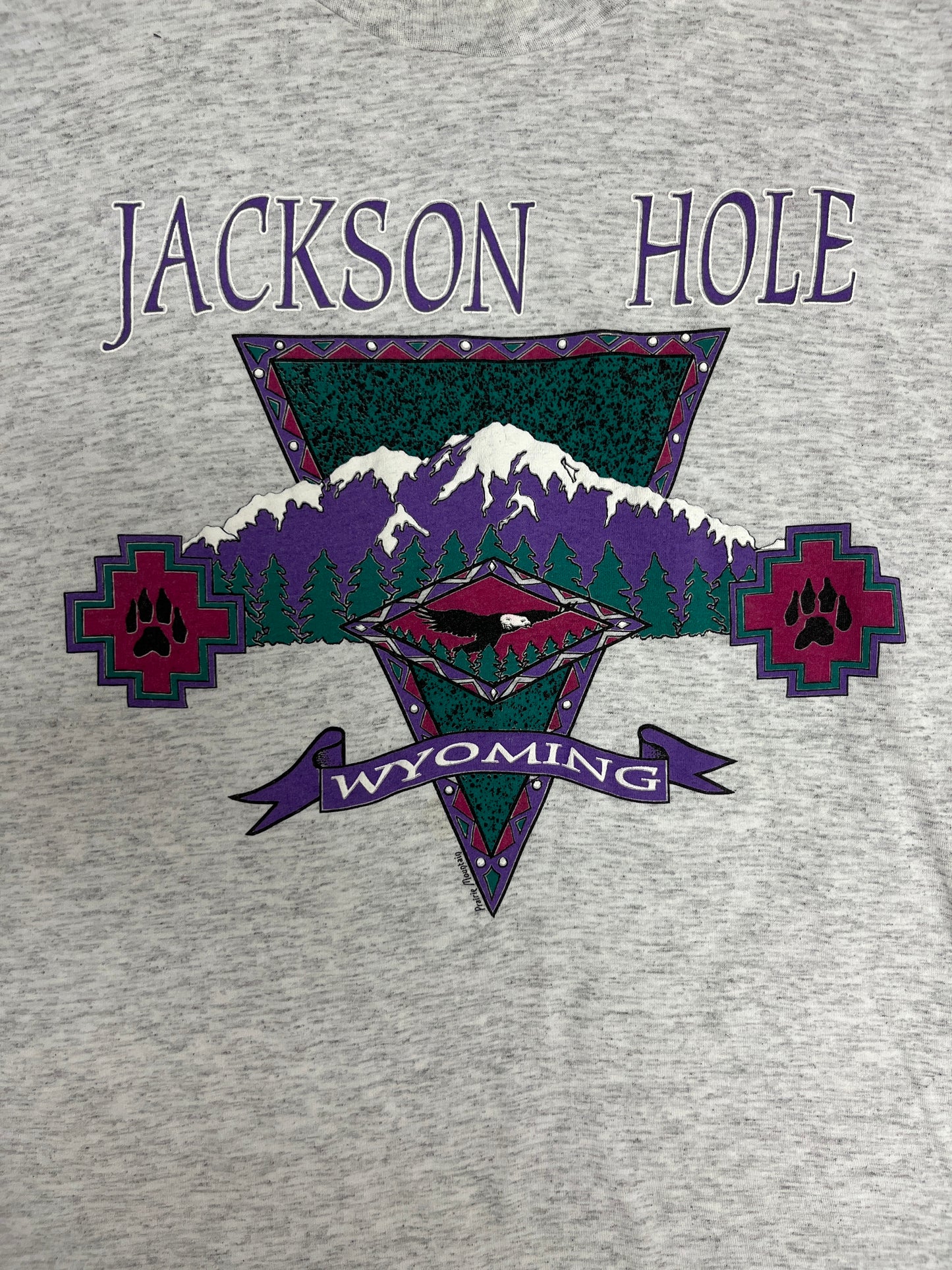 Jackson Hole, Wyoming Graphic Tee | Size X-Large | Vintage 1990s Tourist Grey T-Shirt |