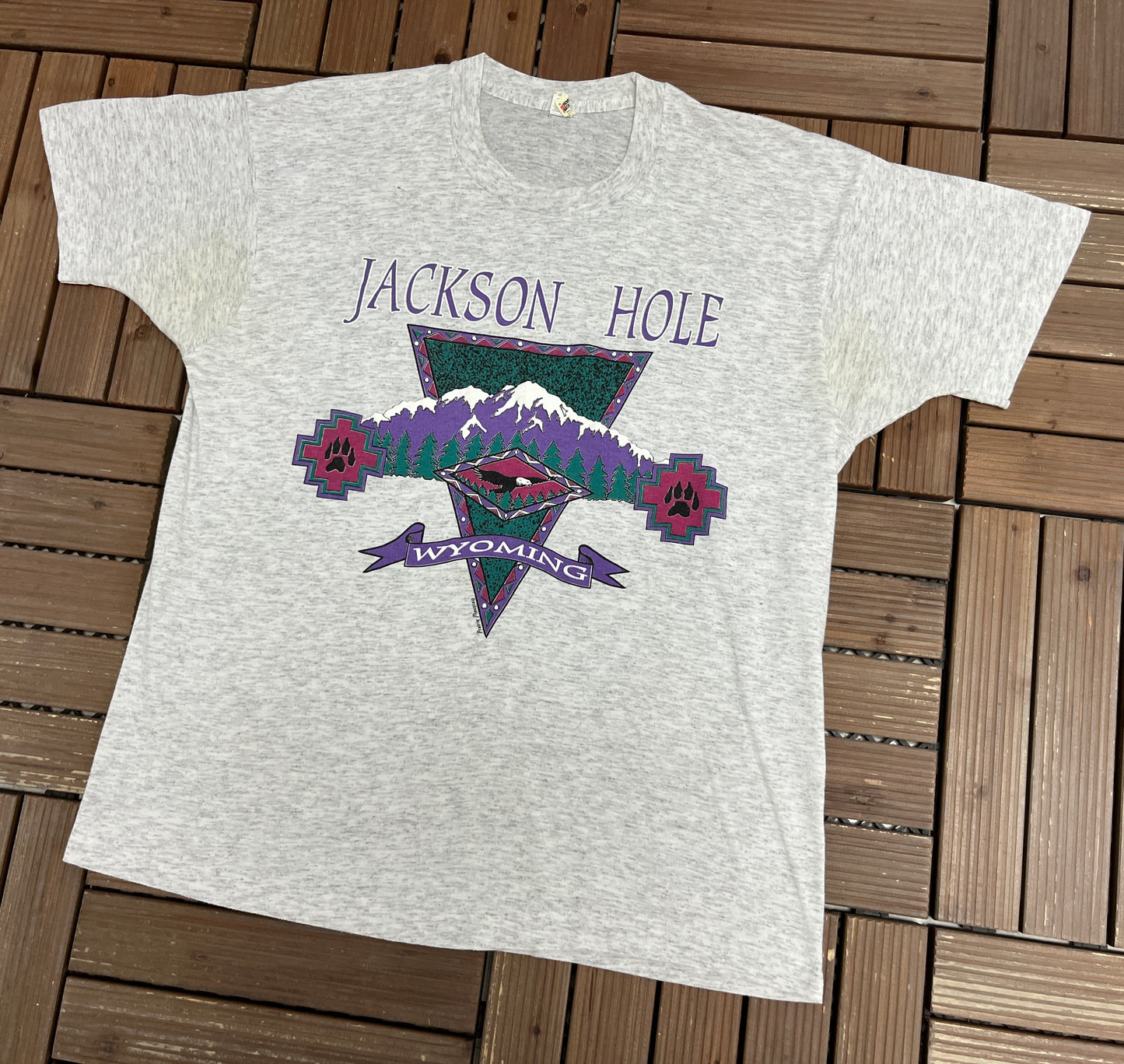 Jackson Hole, Wyoming Graphic Tee | Size X-Large | Vintage 1990s Tourist Grey T-Shirt |