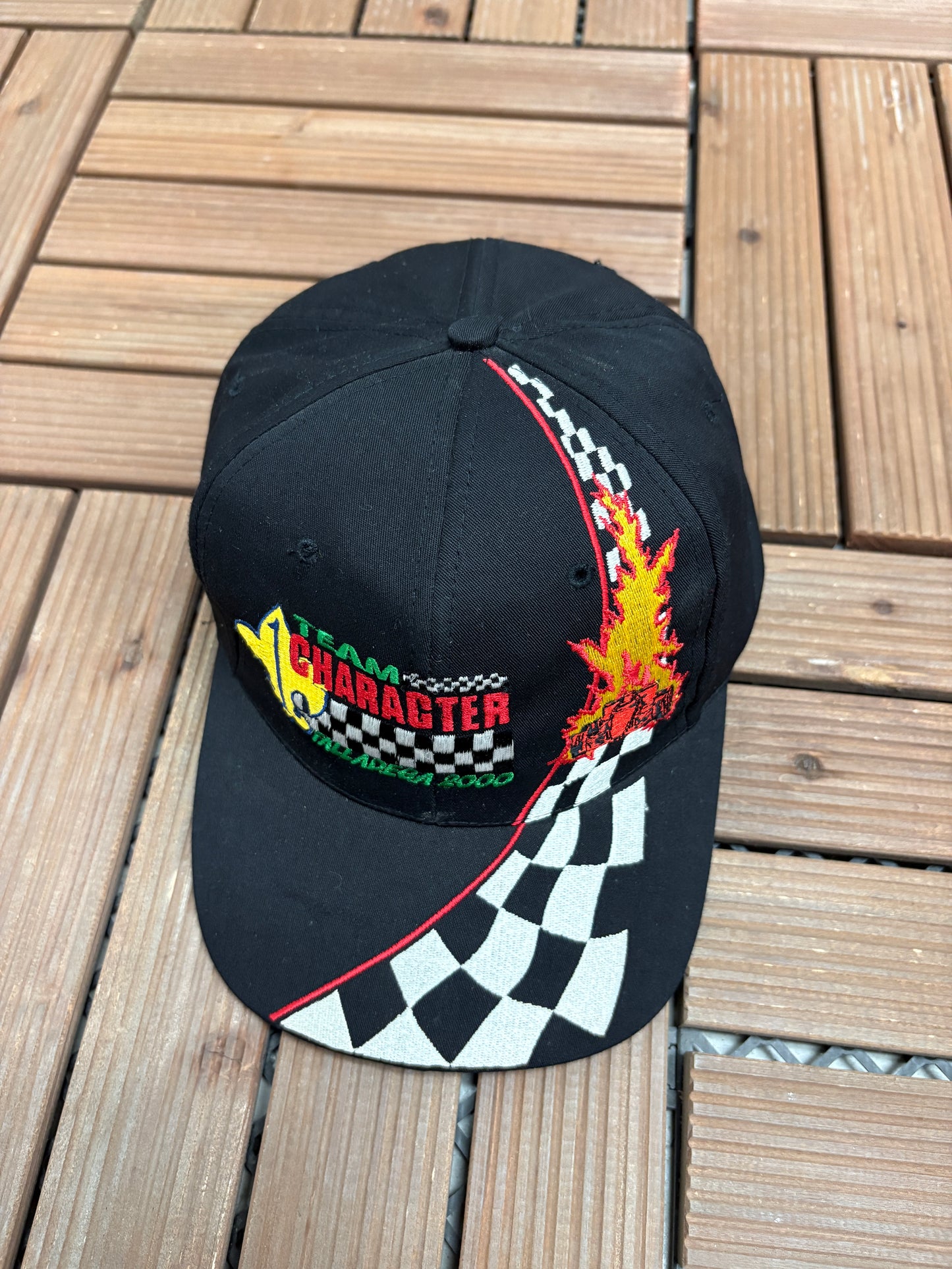Team Character Talladega 2000 Graphic Hat | Snap Back | Vintage 2000s Racing Black Cap |