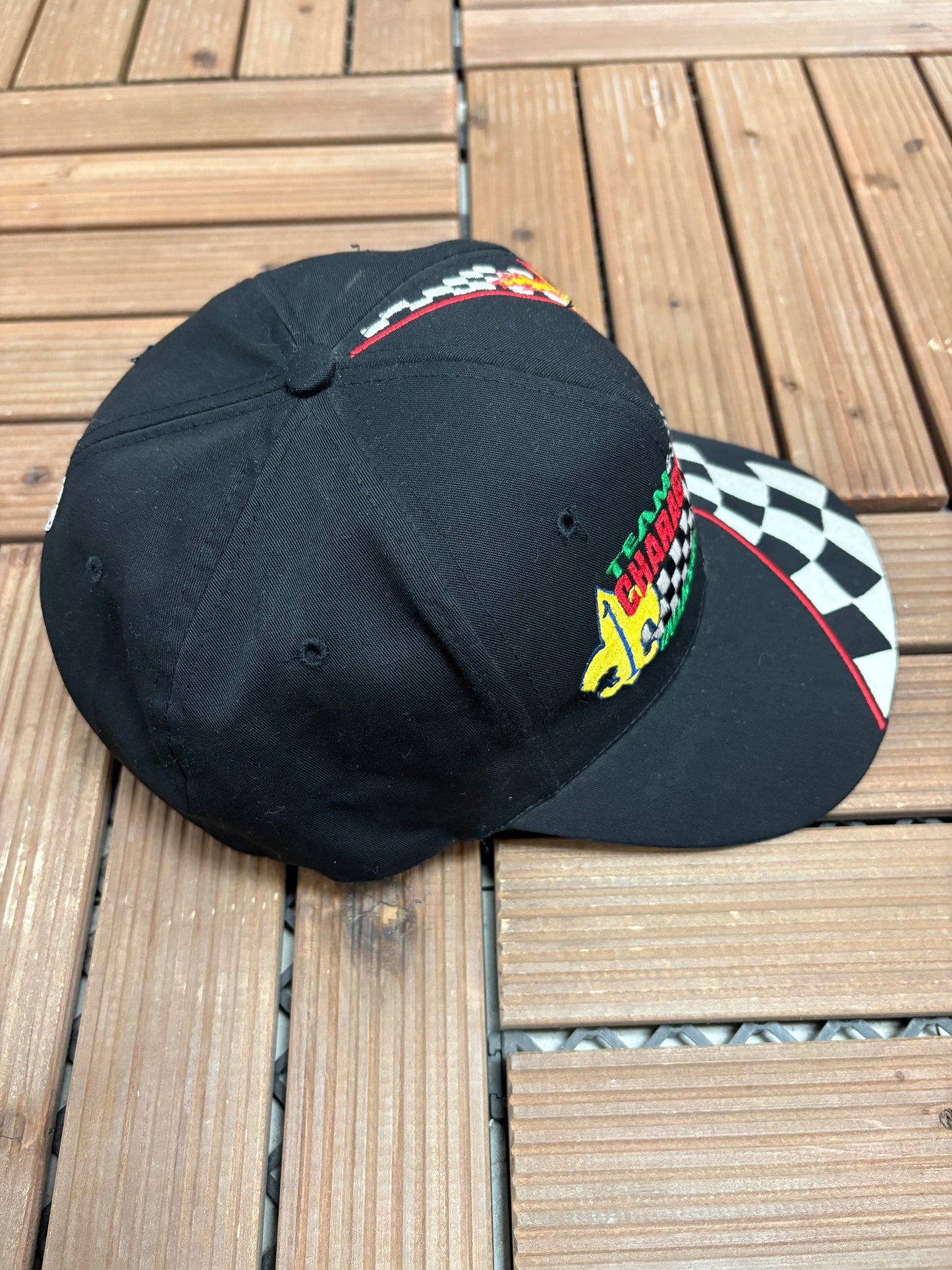Team Character Talladega 2000 Graphic Hat | Snap Back | Vintage 2000s Racing Black Cap |