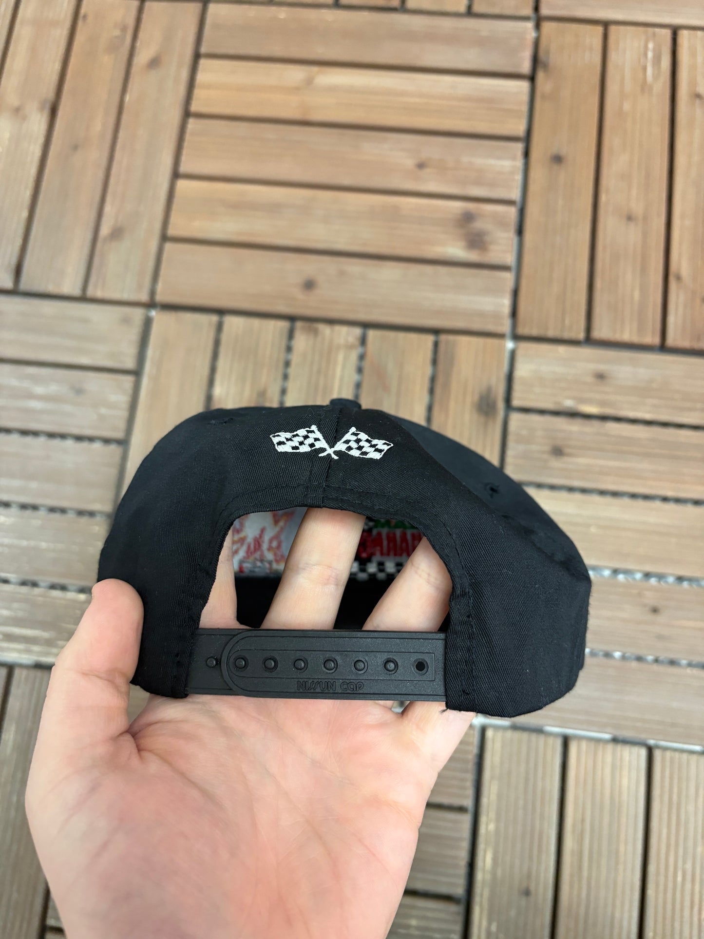Team Character Talladega 2000 Graphic Hat | Snap Back | Vintage 2000s Racing Black Cap |