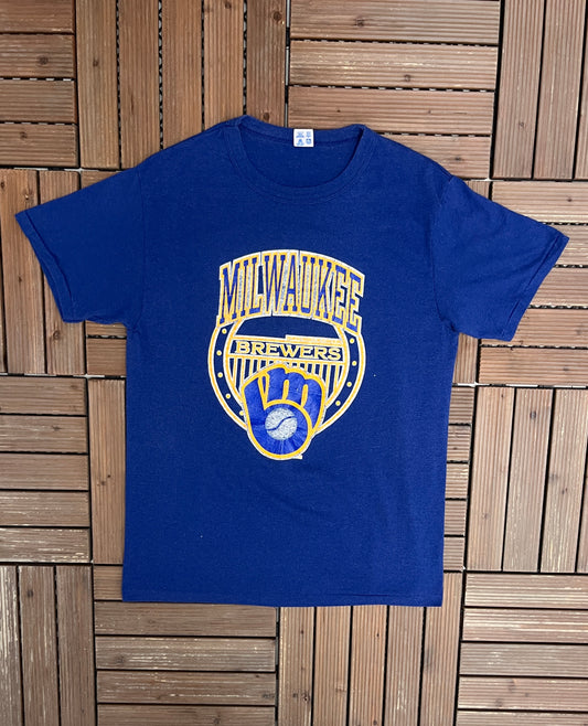 Milwaukee Brewers Graphic Tee | Size Large | Vintage 1980s MLB Baseball Blue T-Shirt |