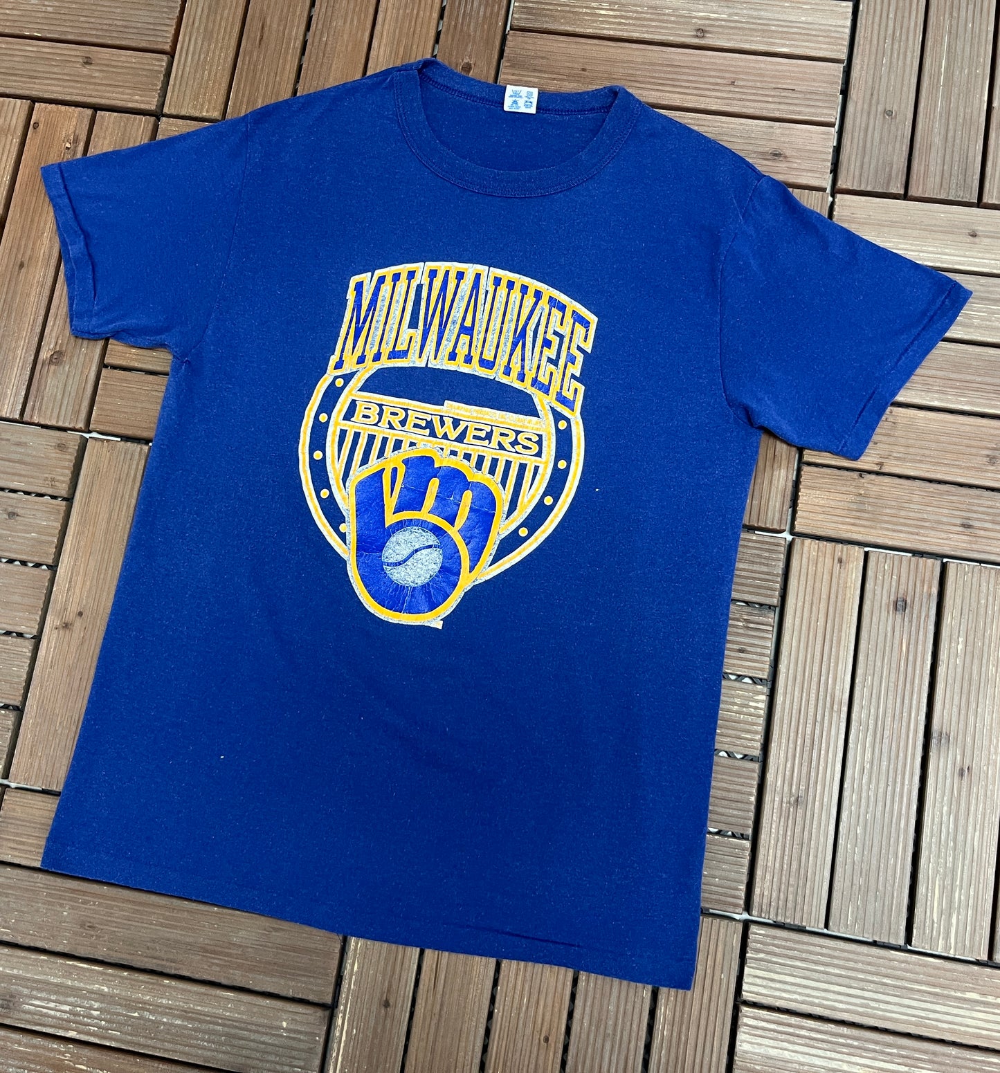 Milwaukee Brewers Graphic Tee | Size Large | Vintage 1980s MLB Baseball Blue T-Shirt |