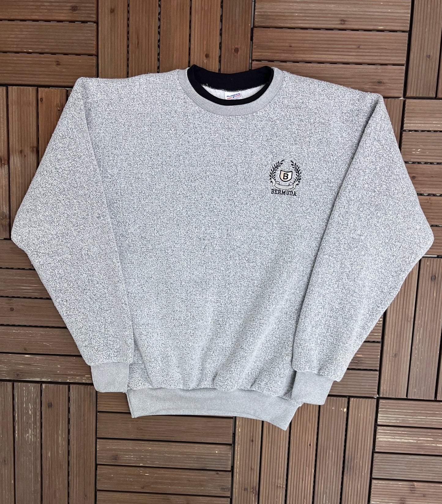 Bermuda Crest Embroidered Graphic Crewneck | Size Large | Vintage 1990s Grey Fleece Sweater |