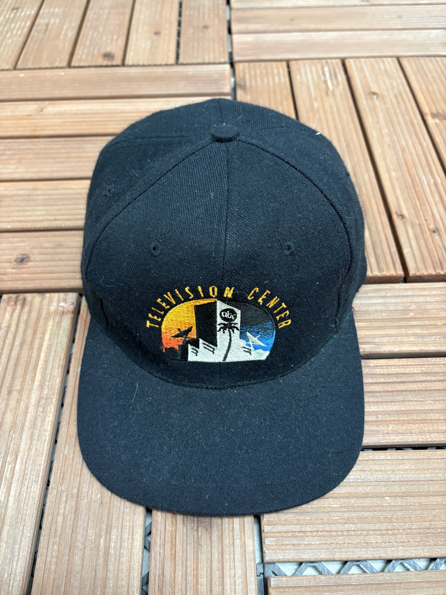 ABC Television Center Embroidered Graphic Hat | Snap Back | Vintage 1990s Promotional Black Cap |