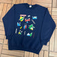 London Tourist Attractions Graphic Crewneck | Size Large | Vintage 1990s Tourist Blue Sweater |