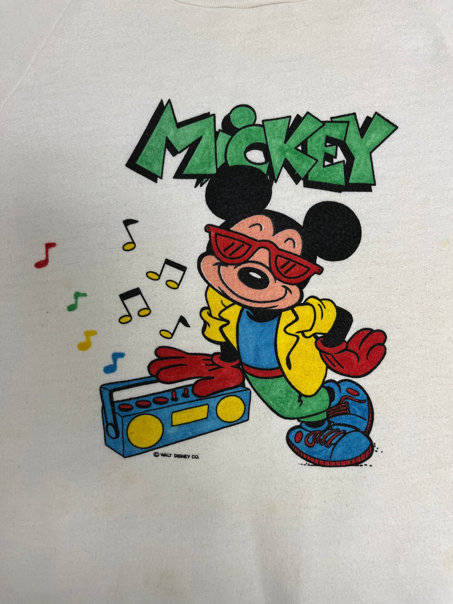 Mickey Mouse Jukebox Graphic Crewneck | Size Small | Vintage 1990s Promotional Cartoon White Sweater |