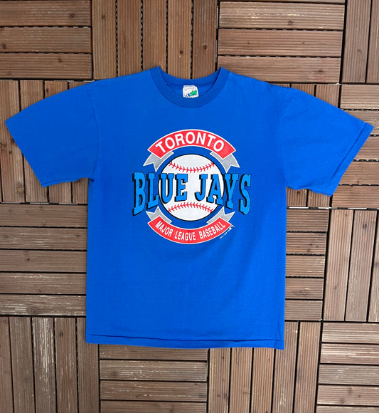 Toronto Blue Jays Graphic Tee | Size Medium | Vintage 1990s MLB Baseball Blue T-Shirt |