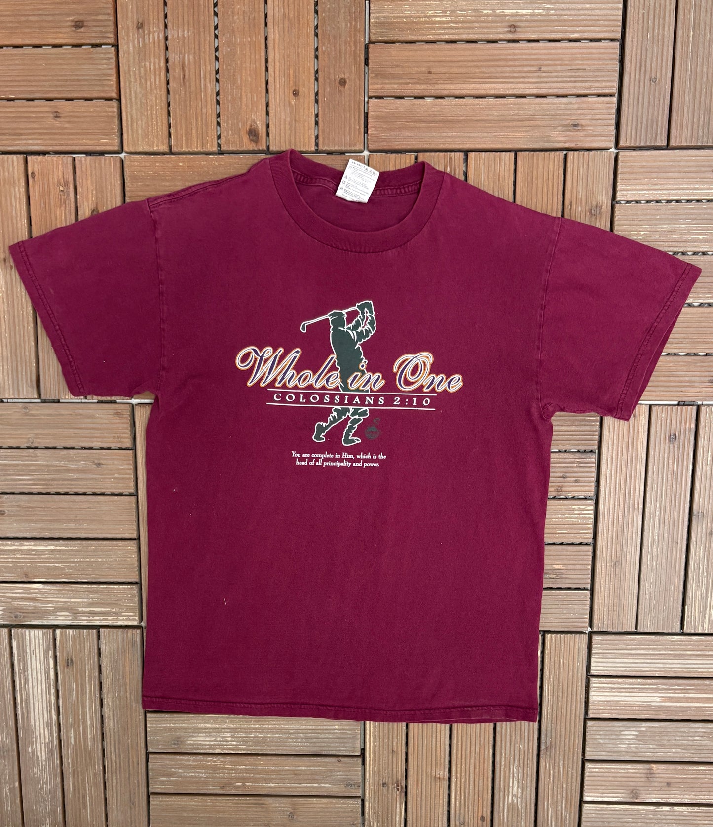 Whole In One Colossians 2:10 Graphic Tee | Size Large | Vintage 2000s Religion Red T-Shirt |