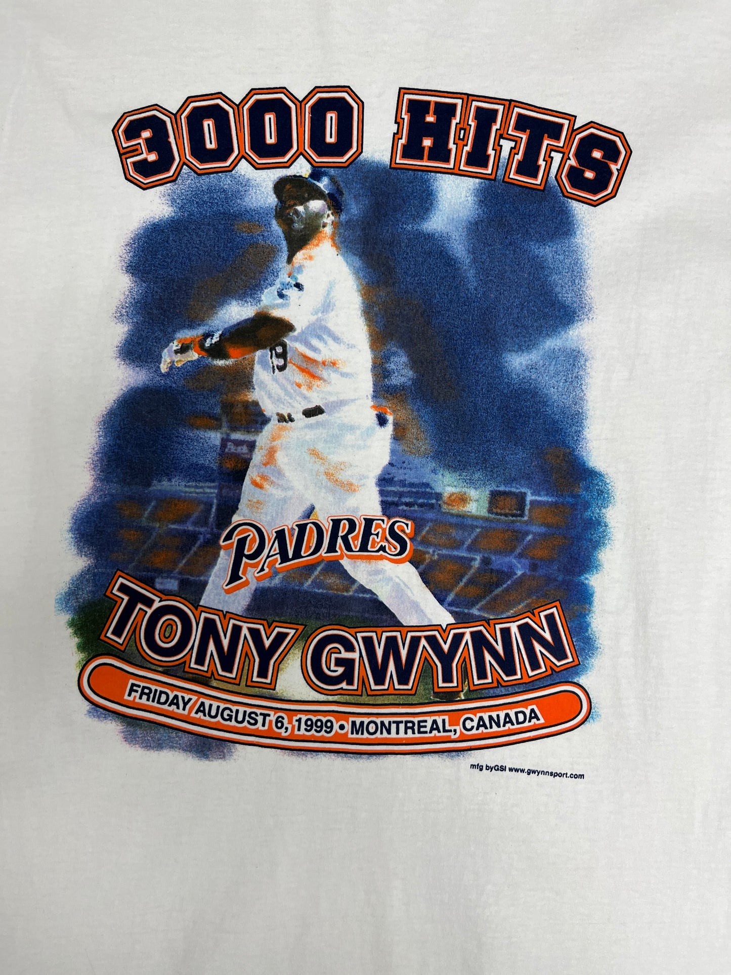 Tony Gwynn 3,000 Hits San Diego Padres Graphic Tee | Size X-Large | Vintage 1990s MLB Baseball White T-Shirt |