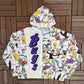 Bugs Bunny Looney Tunes Graphic Hoodie | Size Large | Vintage 1990s Cartoon AOP White Sweater |