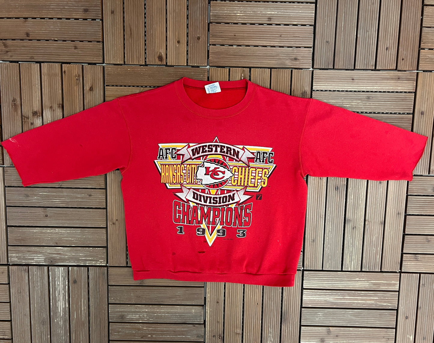 Kansas City Chiefs Division Champions Graphic Crewneck | Size Large | Vintage 1990s Distressed Sweater |