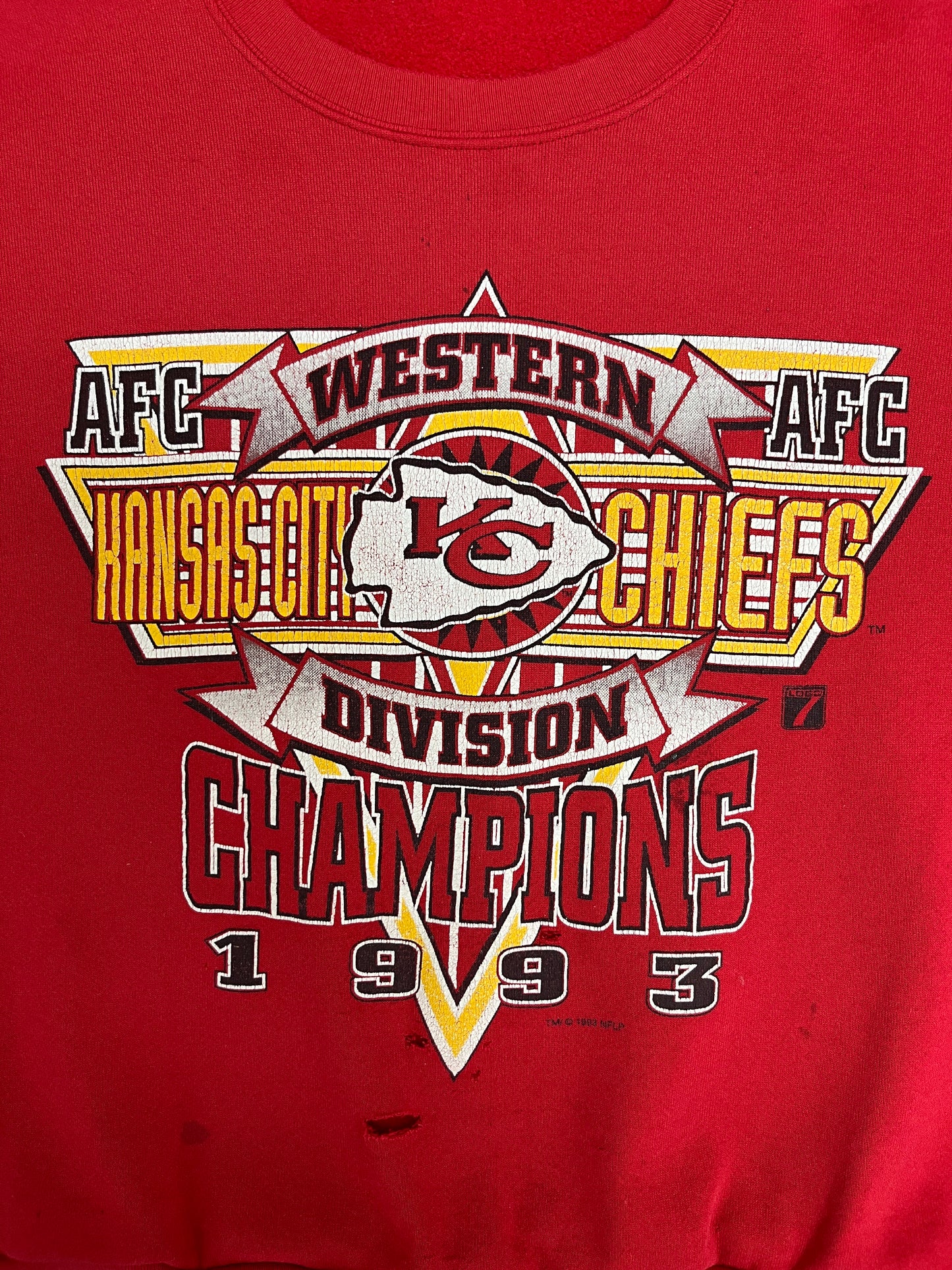 Kansas City Chiefs Division Champions Graphic Crewneck | Size Large | Vintage 1990s Distressed Sweater |