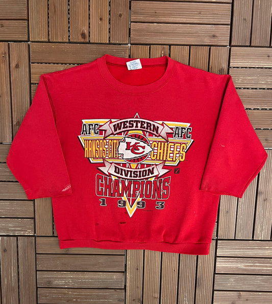 Kansas City Chiefs Division Champions Graphic Crewneck | Size Large | Vintage 1990s Distressed Sweater |