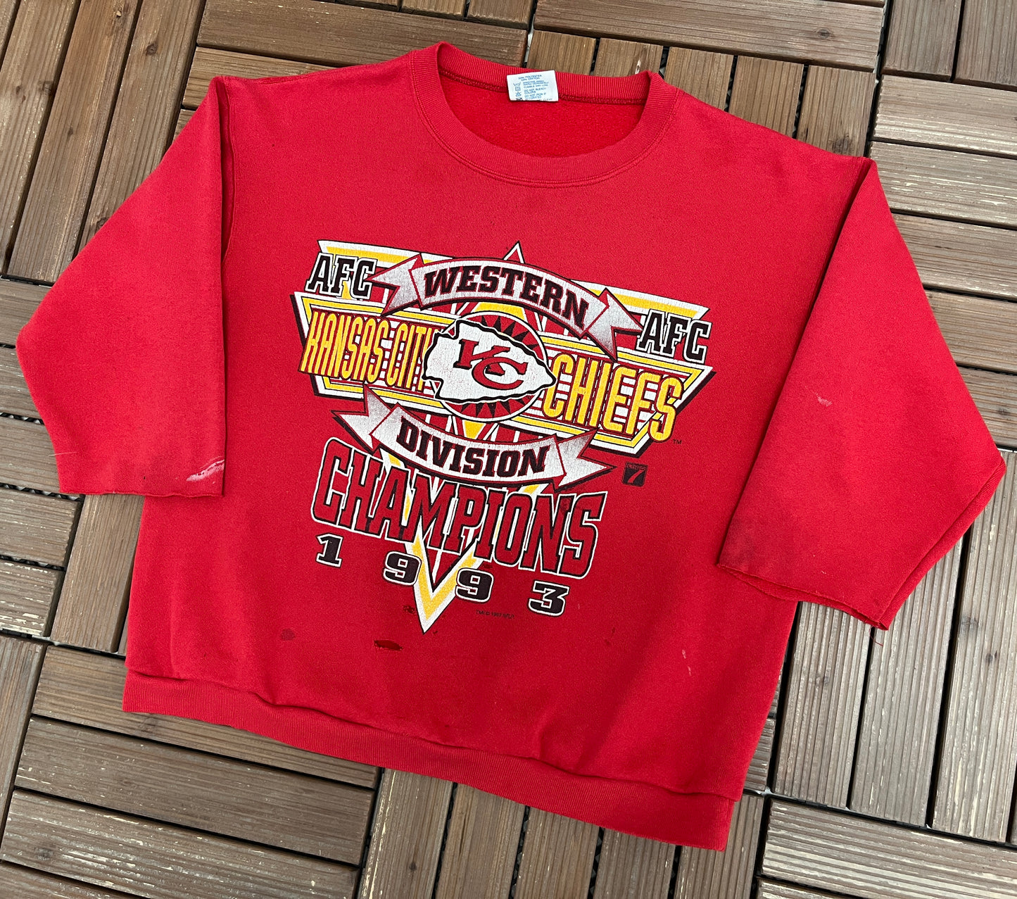 Kansas City Chiefs Division Champions Graphic Crewneck | Size Large | Vintage 1990s Distressed Sweater |