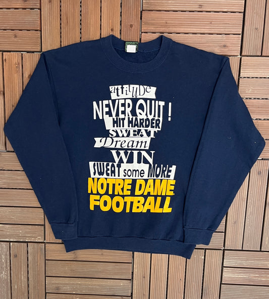 Notre Dame Fighting Irish Football Graphic Crewneck | Size Large | Vintage 1990s College Sports Blue Sweater |