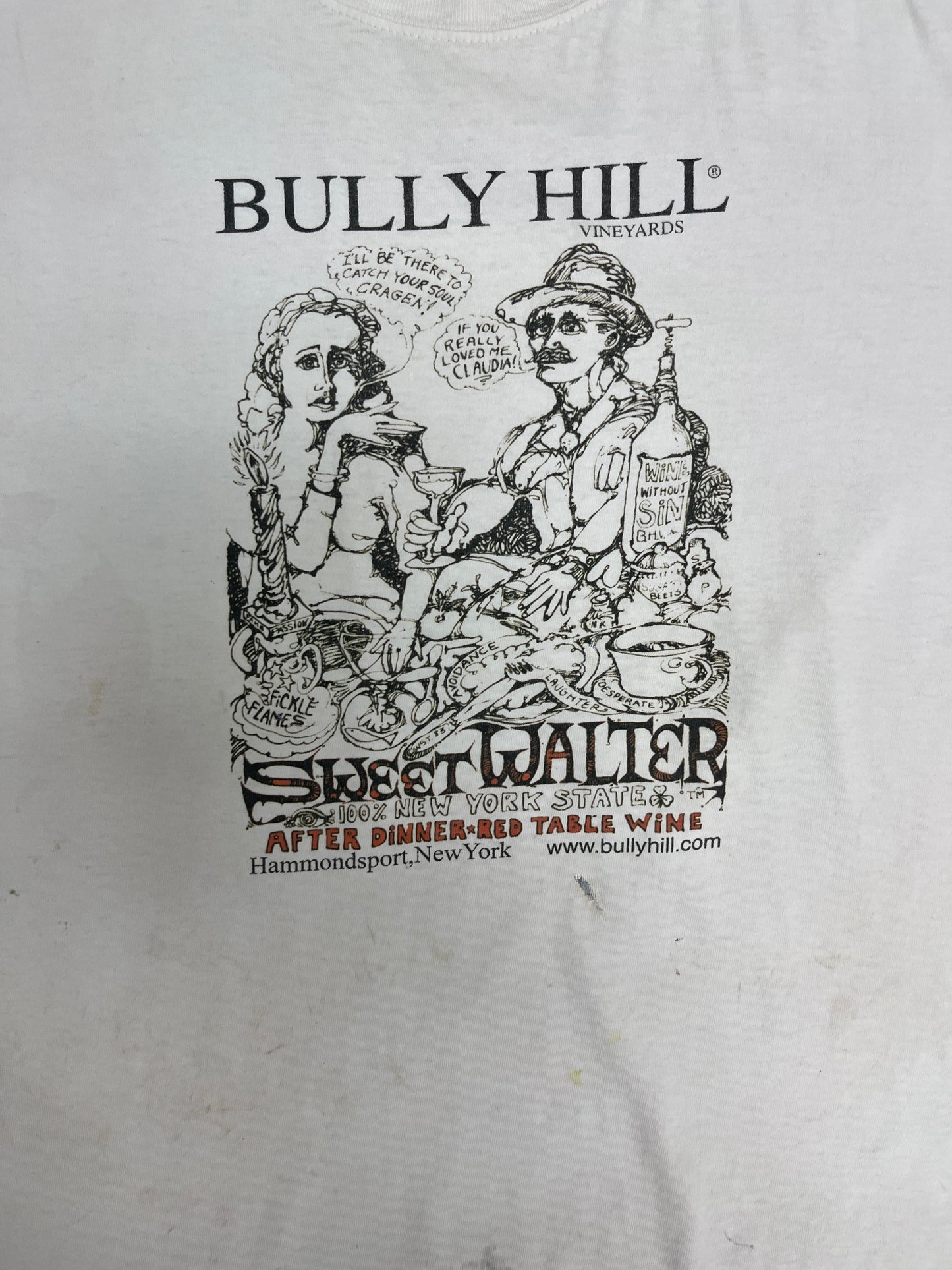 Bully Hill Vineyards Graphic Tee | Size X-Large | Vintage 2000s Promotional White T-Shirt |