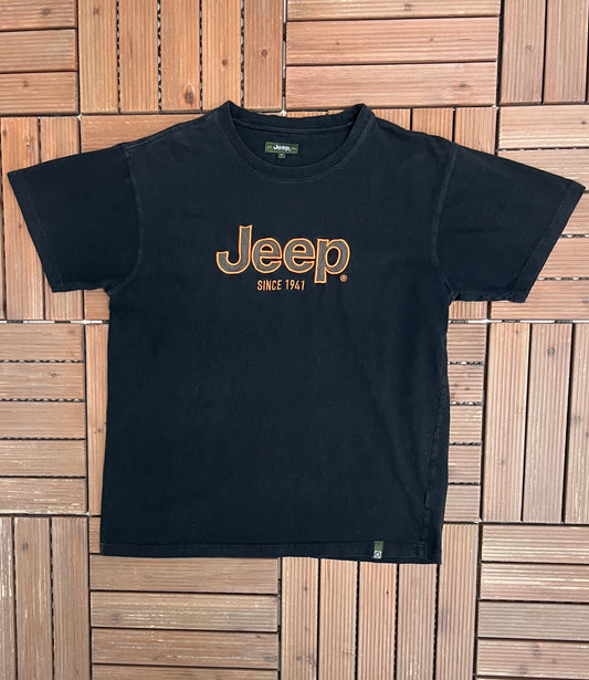 Jeep Stitched Graphic Tee | Size Small | Vintage 2000s Car Promotional Black T-Shirt |