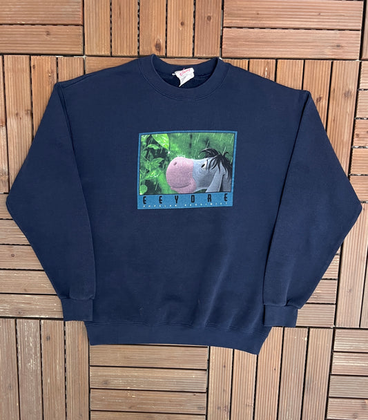 Eeyore Popular Pessimist Graphic Crewneck | Size Large | Vintage 1990s Blue Disney Sweater |