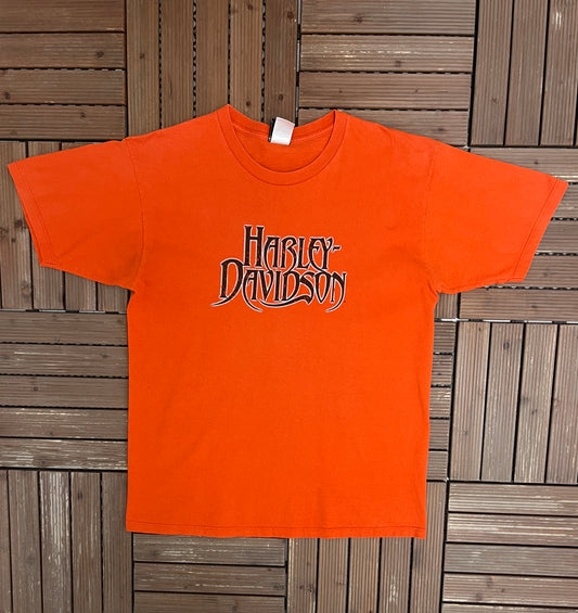 Harley Davidson Orlando, Florida Graphic Tee | Size X-Large | Vintage 2000s Biker Motorcycle Orange T-Shirt |