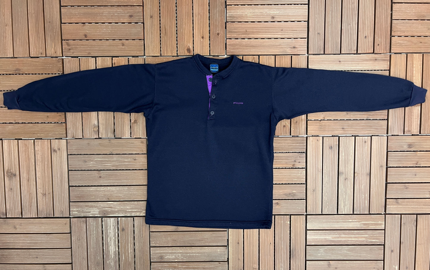 Patagonia Embroidered Capilene Graphic Sweater | Size Medium | Vintage 1990s Made in USA Blue Sweater |