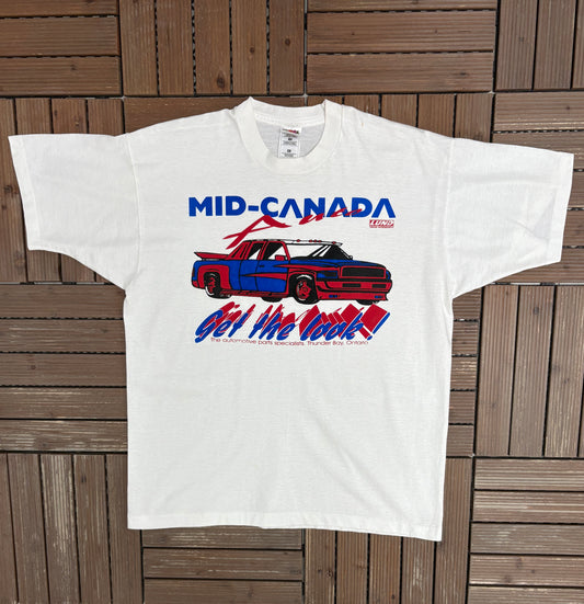 Mid-Canada Auto Graphic Tee | Size X-Large | Vintage 1990s Car Show White T-Shirt |