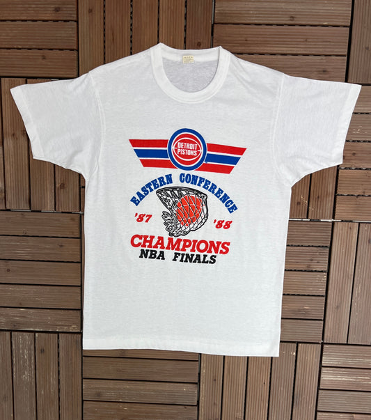 Detroit Pistons NBA Finals 1988 Graphic Tee | Size Large | Vintage 1990s NBA Basketball White T-Shirt |