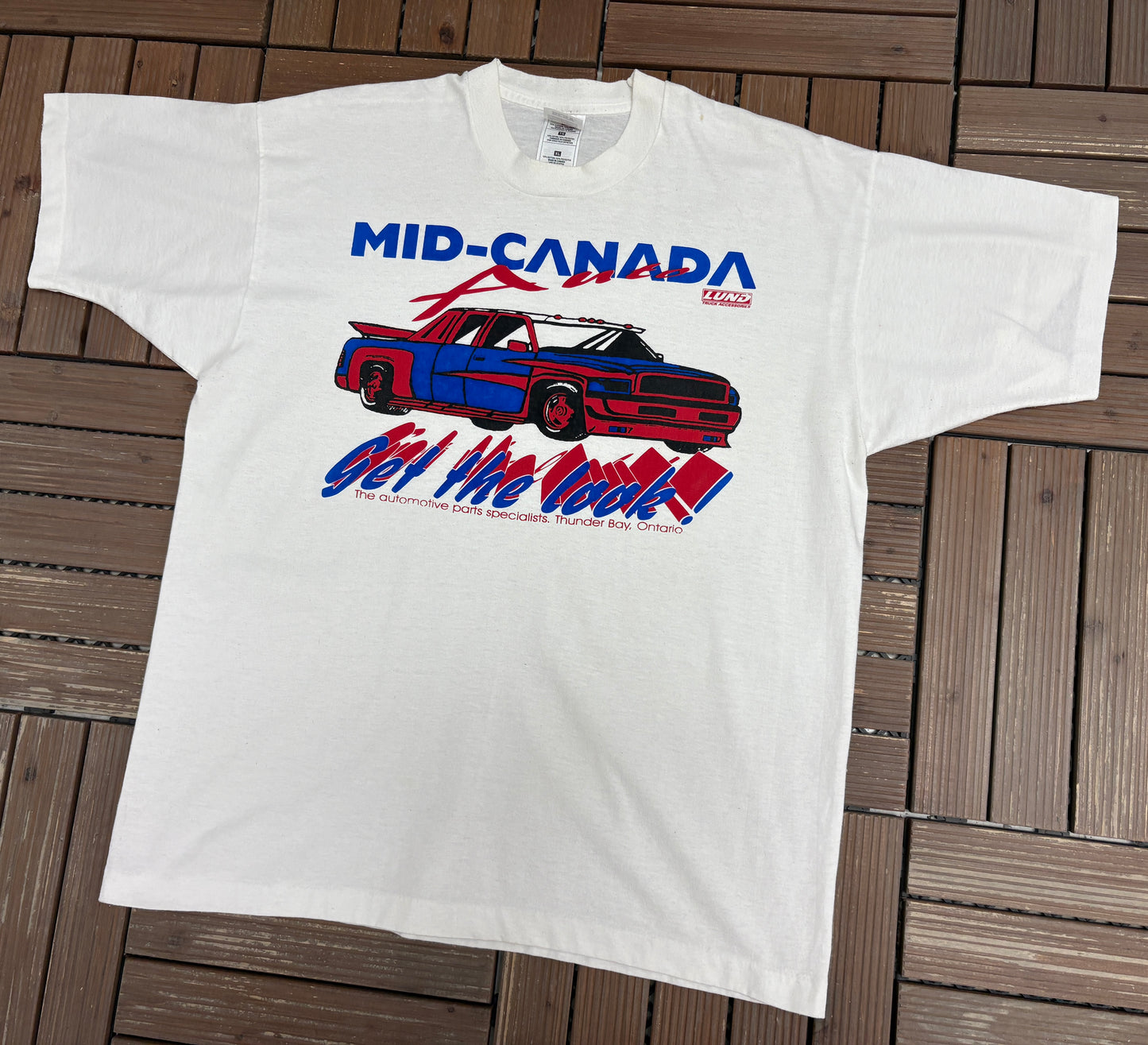 Mid-Canada Auto Graphic Tee | Size X-Large | Vintage 1990s Car Show White T-Shirt |