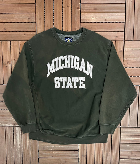 Michigan State Spartans Stitched Graphic Crewneck | Size XX-Large | Vintage 2000s College Sports Green Sweater |