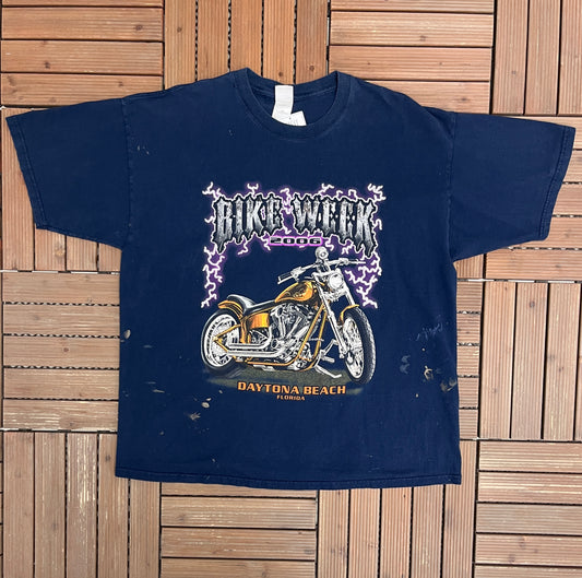 Daytona Bike Week 2006 Graphic Tee | Size XX-Large | Vintage 2000s Motorcycle Biker Blue T-Shirt |