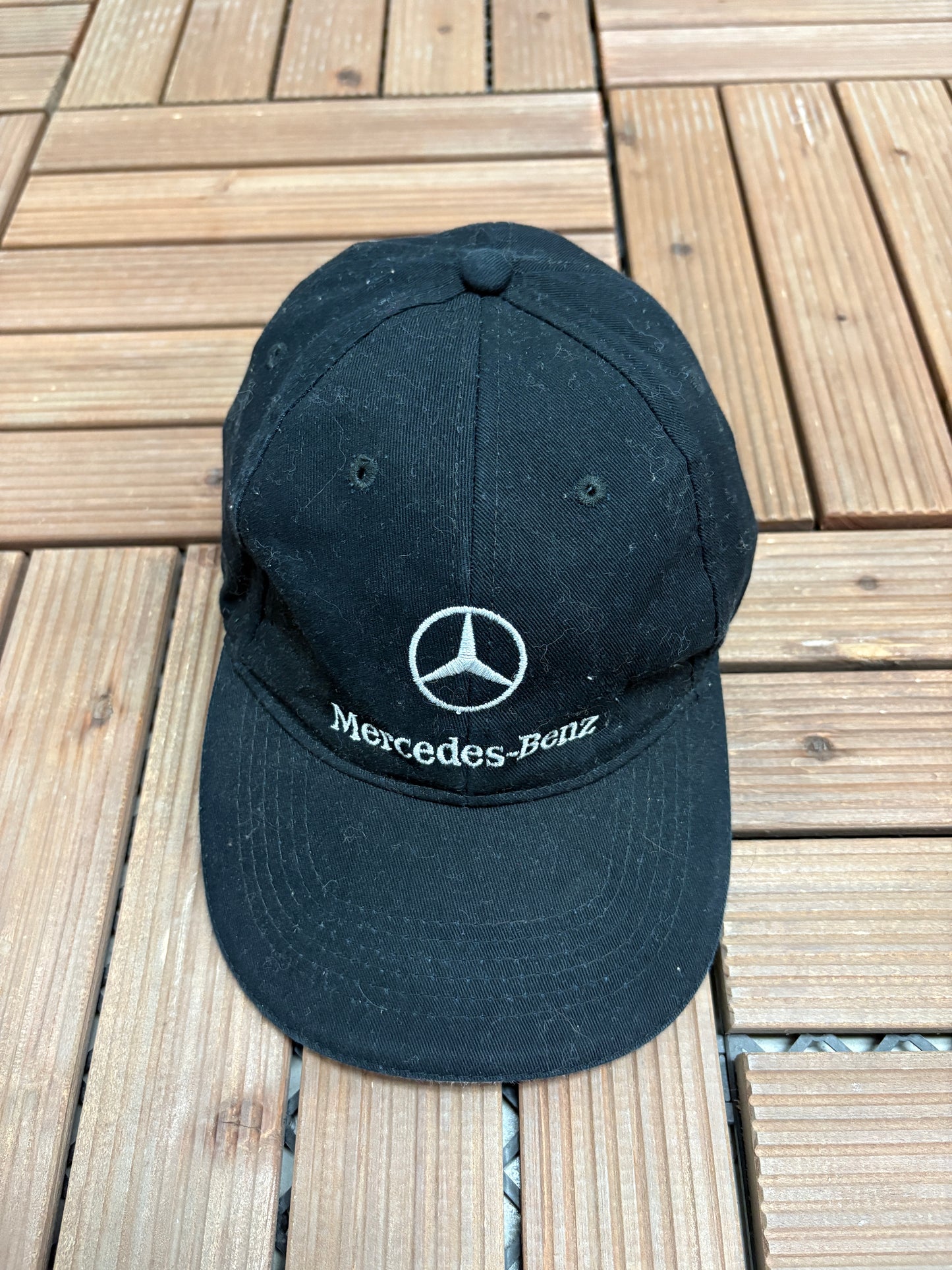 Mercedes-Benz Embroidered Graphic Hat | Metal Clasp | Vintage 2000s Promotional Black Cap |