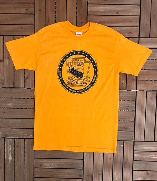 USS Pennsylvania (SSBN-735) Graphic Tee | Size X-Large | Vintage 1990s Single Stitch Yellow T-Shirt | Made in USA |