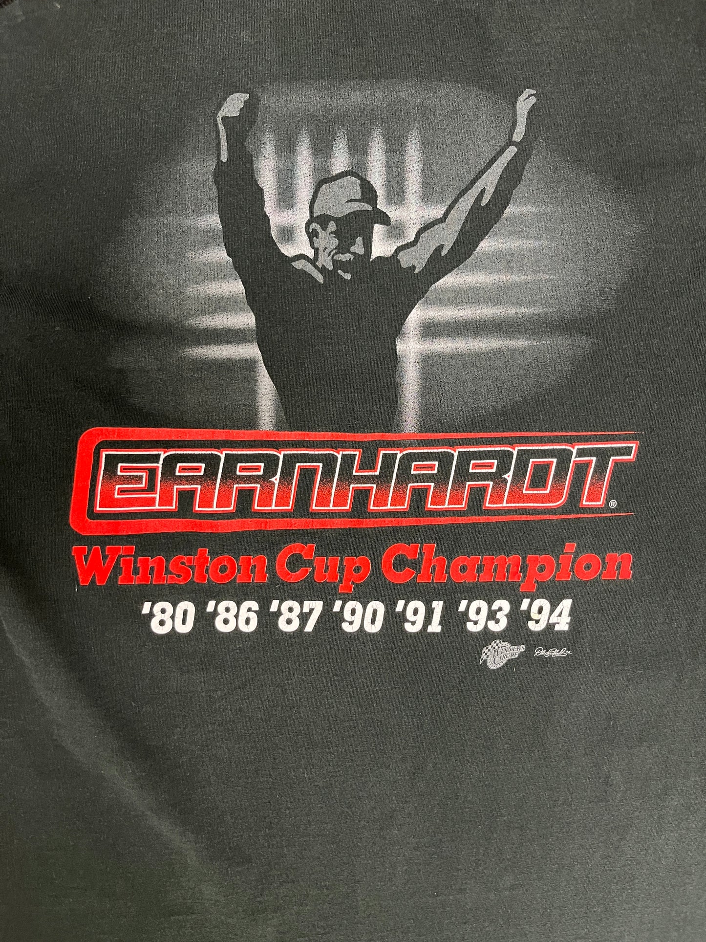 Dale Earnhardt Winston Cup Champion Graphic Tee | Size X-Large | Vintage 1990s NASCAR Racing Black T-Shirt |