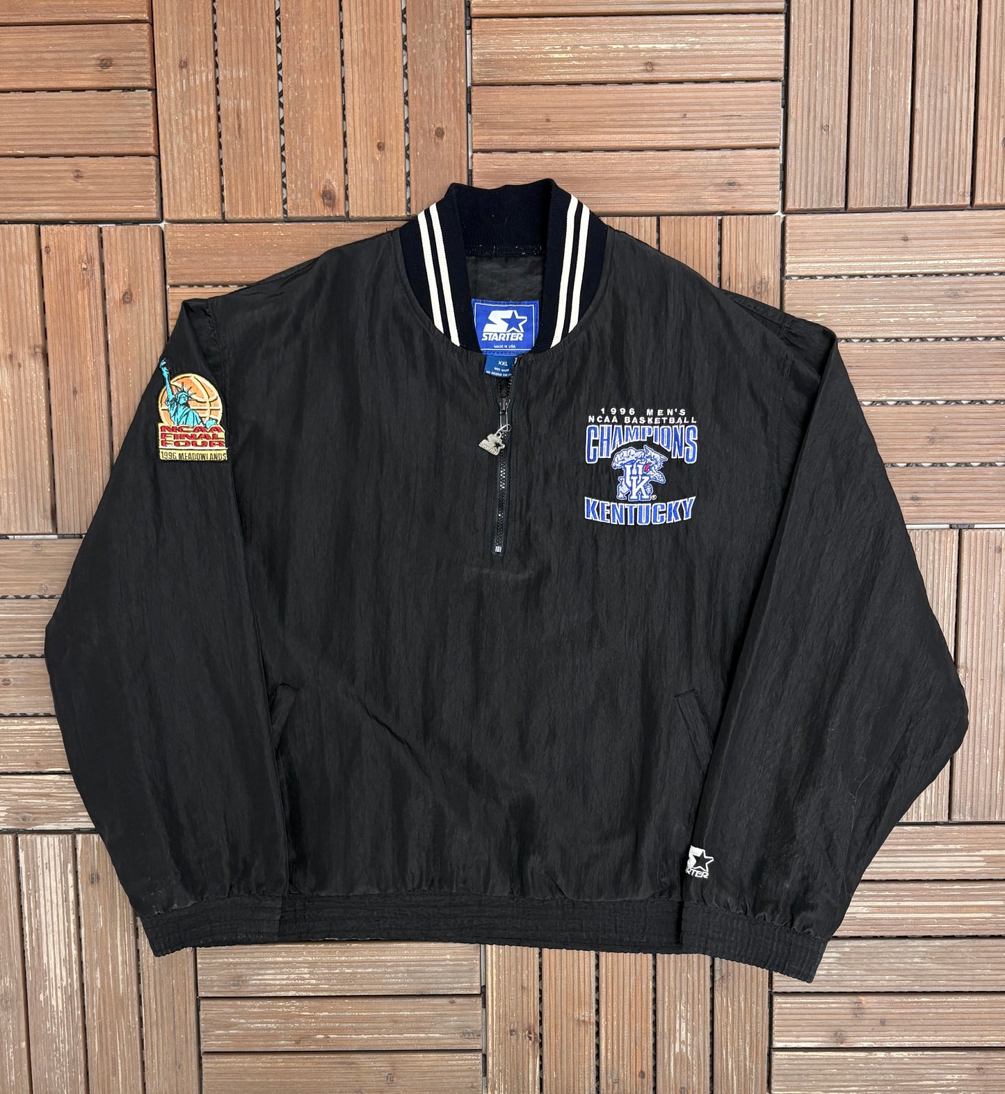 Kentucky Wildcats 1996 Champions Graphic Windbreaker | Size XX-Large | Vintage 1990s College Starter Black Jacket |