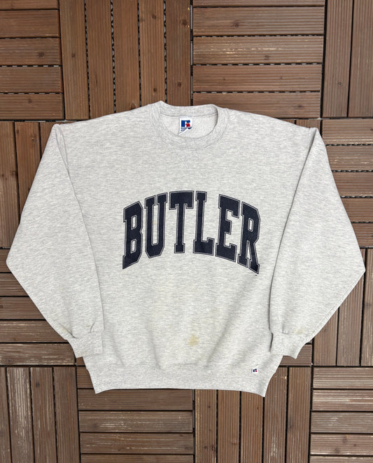 Butler Bulldogs Graphic Crewneck | Size X-Large | Vintage 1990s Russell Athletic College Sports Grey Sweater |